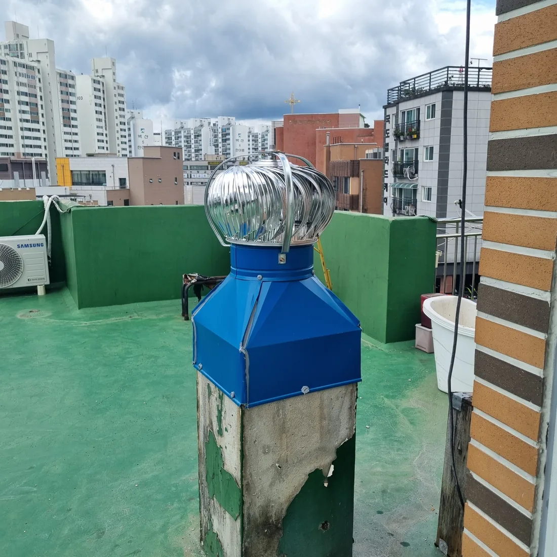 인천 계양구 작전동 옥상 환풍기 300파이 벤츄레이터 동체+좌대 교체 시공 후